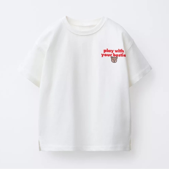 Zara Kids White Short Sleeve Tee with Red and Brown Print - Picture 3 of 4